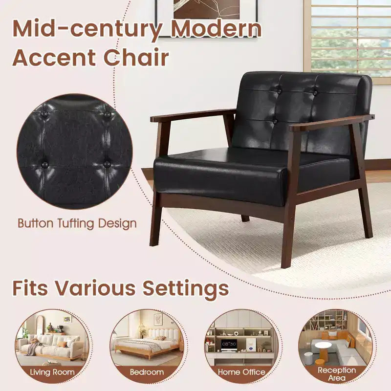 Button Tufted Mid-Century Modern Accent Chair with Armrests