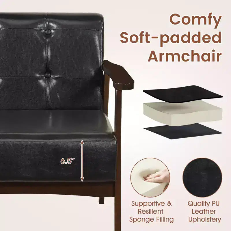 Button Tufted Mid-Century Modern Accent Chair with Armrests