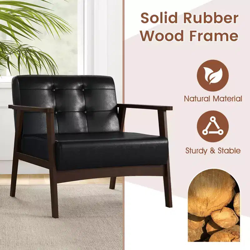 Button Tufted Mid-Century Modern Accent Chair with Armrests