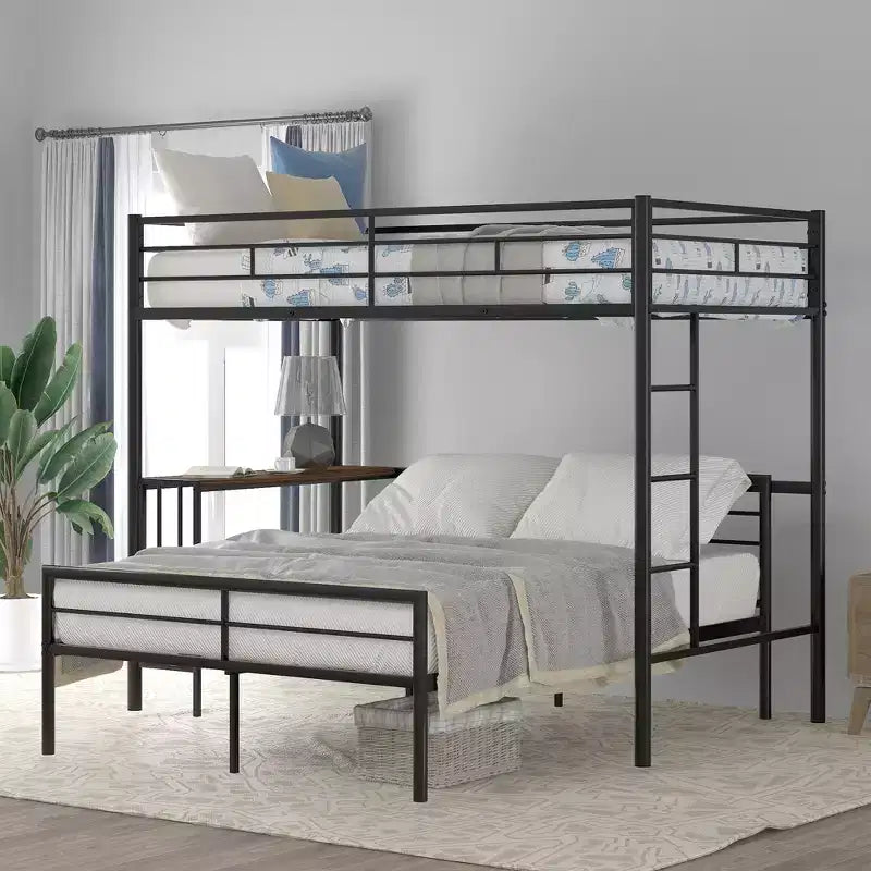 Bellemave Twin Over Full Metal Bunk Bed with Desk, Ladder & Guardrails, Space-Saving Bunk Bed for Kids, Teens & Adults, Metallic Black
