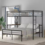 Bellemave Twin Over Full Metal Bunk Bed with Desk, Ladder & Guardrails, Space-Saving Bunk Bed for Kids, Teens & Adults, Metallic Black