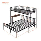 Twin Over Full Metal Bunk Bed with Desk, Ladder & Guardrails, Metallic Black