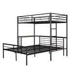 Twin Over Full Metal Bunk Bed with Desk, Ladder & Guardrails, Metallic Black