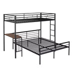 Twin Over Full Metal Bunk Bed with Desk, Ladder & Guardrails, Metallic Black