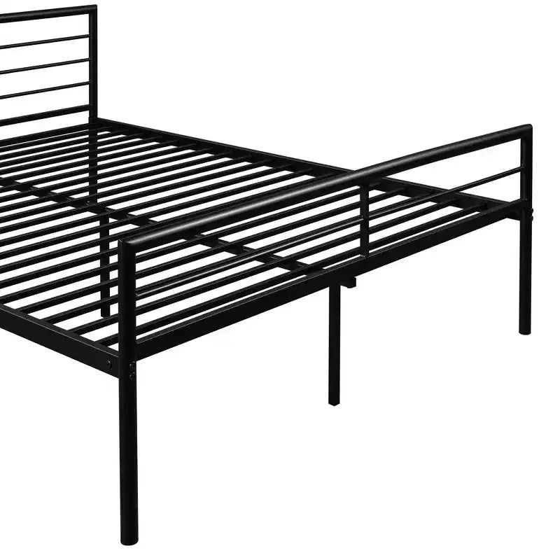 Twin Over Full Metal Bunk Bed with Desk, Ladder & Guardrails, Metallic Black
