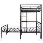 Twin Over Full Metal Bunk Bed with Desk, Ladder & Guardrails, Metallic Black