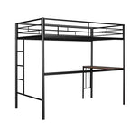 Twin Over Full Metal Bunk Bed with Desk, Ladder & Guardrails, Metallic Black