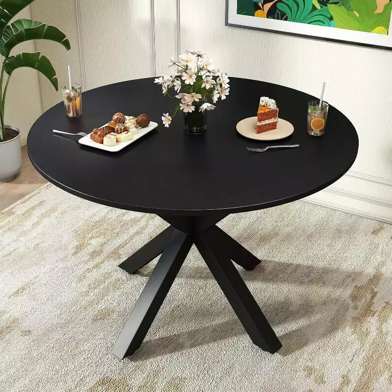 Zevemomo Round Dining Table,42Kitchen Dining Table for 4-6,Small Round Kitchen Table with Metal Cross Legs,for Kitchen,Apartment, Living Room, Black