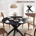 Round Dining Table with Metal Cross Legs, Seats 4–6, Black, 42 Inch
