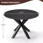 Round Dining Table with Metal Cross Legs, Seats 4–6, Black, 42 Inch