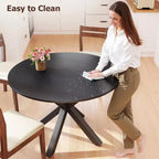 Round Dining Table with Metal Cross Legs, Seats 4–6, Black, 42 Inch