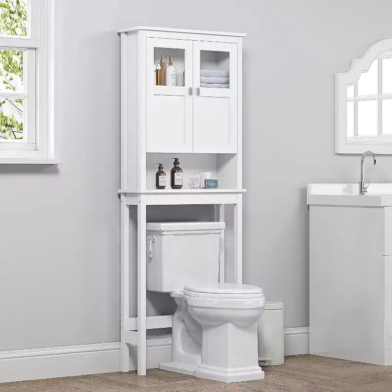 Dcolora Bathroom Cabinet Over Toilet, Bathroom Storage Cabinet with Glass Doors and Adjustable Shelves
