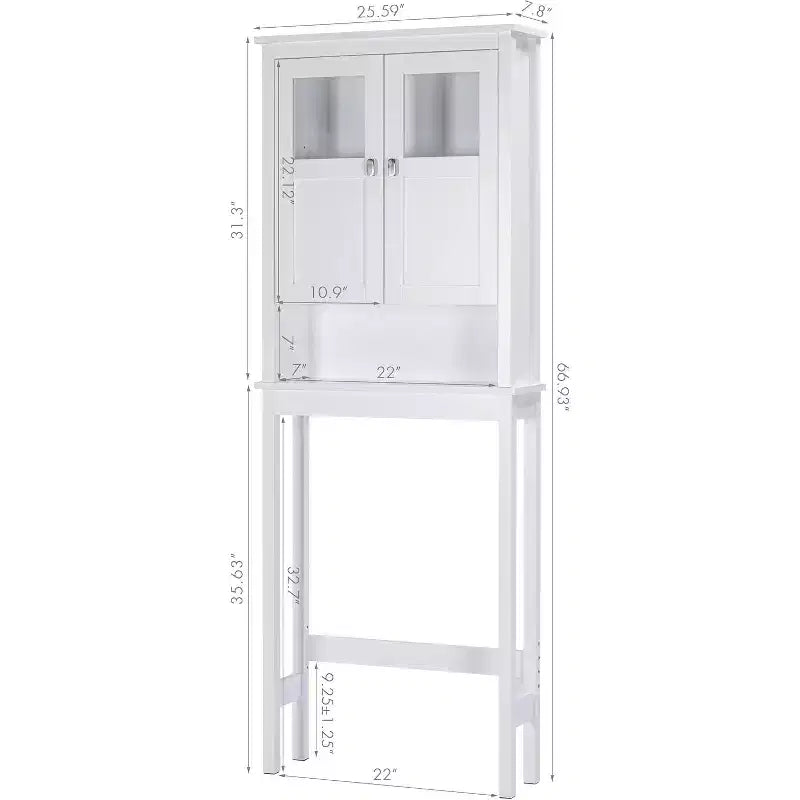Bathroom Cabinet Over Toilet with Glass Doors and Adjustable Shelves
