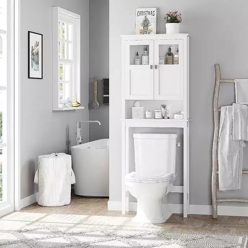 Bathroom Cabinet Over Toilet with Glass Doors and Adjustable Shelves