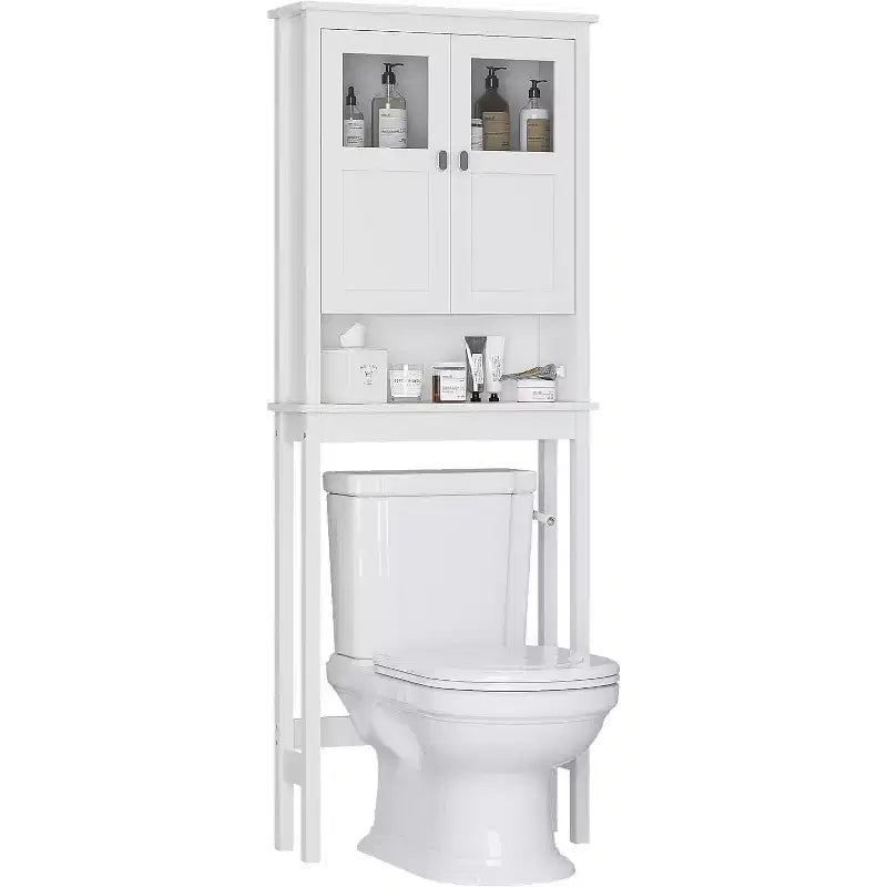 Bathroom Cabinet Over Toilet with Glass Doors and Adjustable Shelves