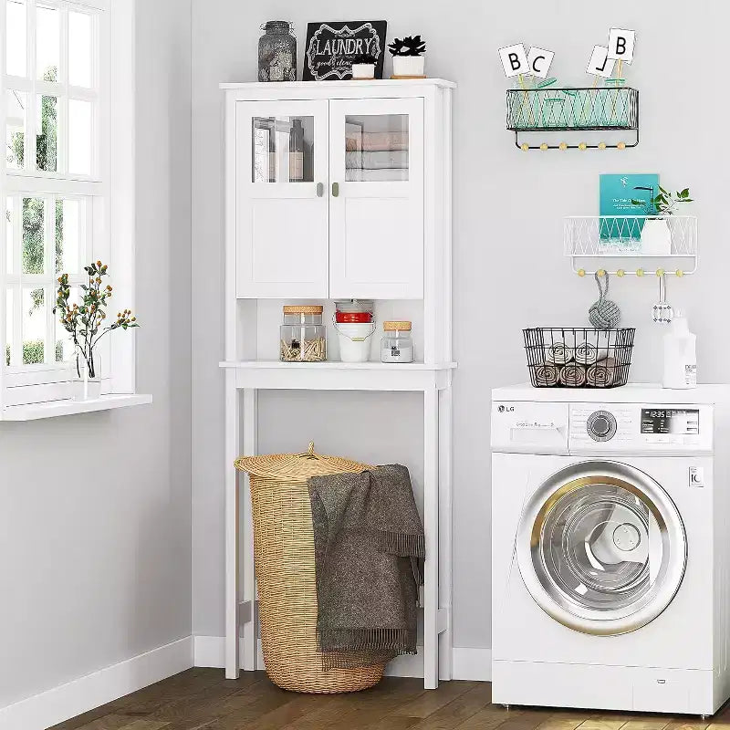 Bathroom Cabinet Over Toilet with Glass Doors and Adjustable Shelves