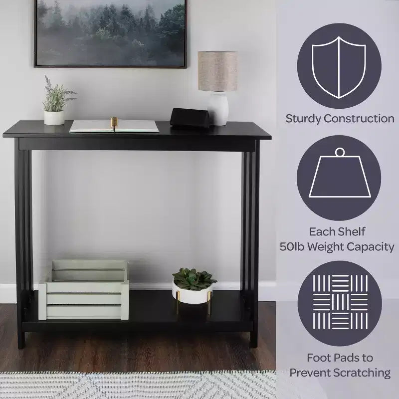 2-Tier Narrow Console Table, Black