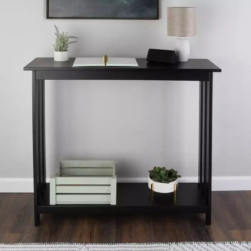 2-Tier Narrow Console Table, Black