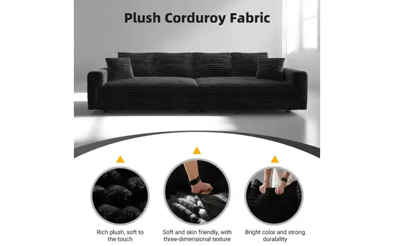 102.4" Corduroy 4-Seat Sofa with Accent Pillows – Convertible Lounge Chair