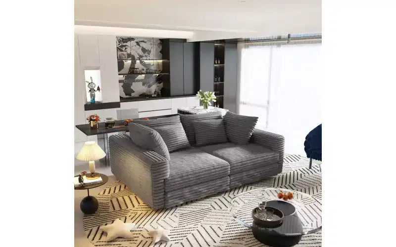 102.4" Corduroy 4-Seat Sofa with Accent Pillows – Convertible Lounge Chair