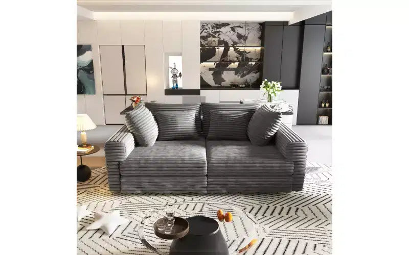 102.4" Corduroy 4-Seat Sofa with Accent Pillows – Convertible Lounge Chair
