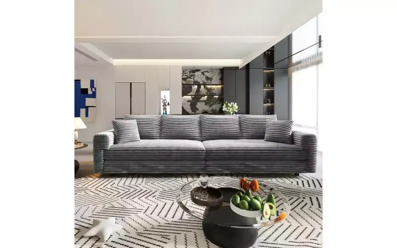 102.4" Corduroy 4-Seat Sofa with Accent Pillows – Convertible Lounge Chair