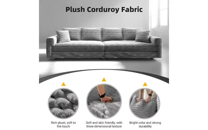 102.4" Corduroy 4-Seat Sofa with Accent Pillows – Convertible Lounge Chair