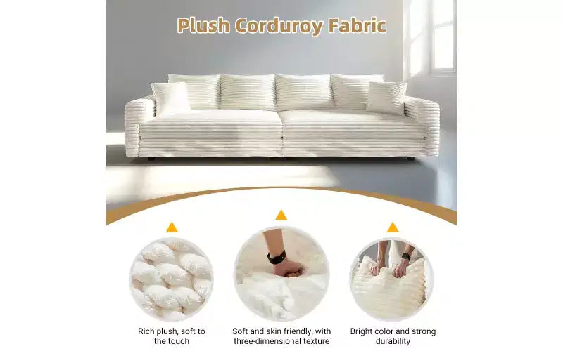 102.4" Corduroy 4-Seat Sofa with Accent Pillows – Convertible Lounge Chair