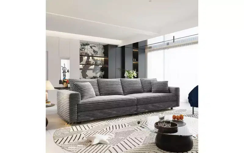 102.4" Corduroy 4-Seat Sofa with Accent Pillows – Convertible Lounge Chair