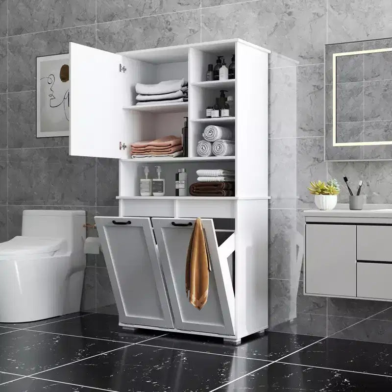 Modern 31.5'' Laundry Cabinet with 2 Tilt-Out Hampers, Door and Shelves