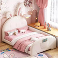 Bellemave Twin Kids Platform Bed with Bear Headboard, PU Leather Upholstered Frame with Footboard Pockets for Boys & Girls, Brown