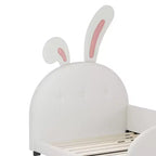 Twin Kids Platform Bed with Rabbit Headboard, PU Leather Upholstered Frame with Footboard Pockets for Boys & Girls, Brown