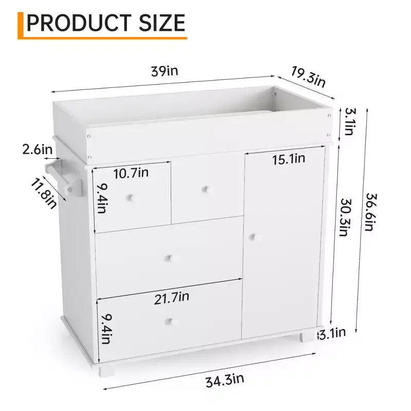 Baby Dresser with Changing Table Top and Storage Drawers