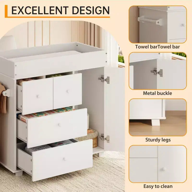 Baby Dresser with Changing Table Top and Storage Drawers