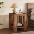 Lantine 19.69 Solid Wood Nightstand, Farmhouse 2-Tier Beside Table with Storage Shelves for Small Spaces, Bedroom, Rustic Brown