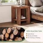 Solid Wood 2-Tier Nightstand with Storage Shelf, Farmhouse Style, Rustic Brown