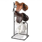 3 Tier Saddle Rack Stand, Freestanding Saddle Blanket Holder with Removable & Rotating Tiers, English & Western Saddle Rack for Horse Stall Tack Room