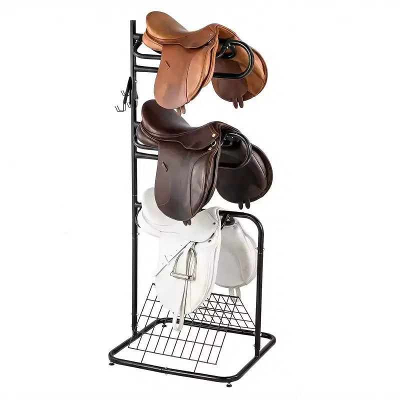 3 Tier Saddle Rack Stand, Freestanding Saddle Blanket Holder with Removable & Rotating Tiers, English & Western Saddle Rack for Horse Stall Tack Room