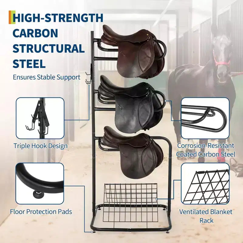 3-Tier Freestanding Saddle Rack with Removable Rotating Tiers