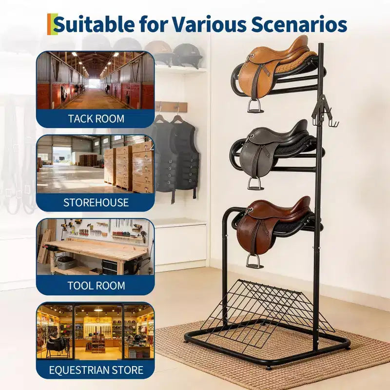3-Tier Freestanding Saddle Rack with Removable Rotating Tiers