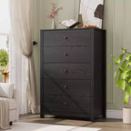 Modern 5-Drawer Wooden Dresser for Bedroom, Deep Storage Chest of Drawers for Living Room, Hallway, or Entryway Organization