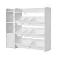Kids Toy Storage Organizer with Bookshelf, 4-Tier Cubby Cabinet with 8 Plastic Bins for Playroom, Bedroom, Nursery & Classroom, White