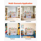 4-Tier Kids Storage Organizer with Bookshelf and 8 Plastic Bins, White