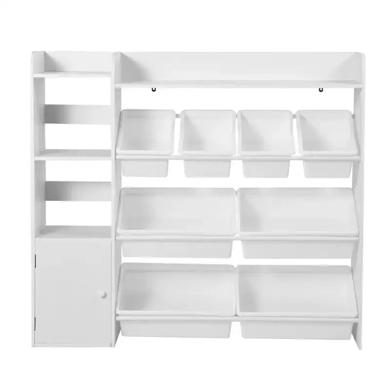 4-Tier Kids Storage Organizer with Bookshelf and 8 Plastic Bins, White