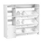 4-Tier Kids Storage Organizer with Bookshelf and 8 Plastic Bins, White