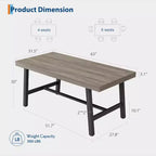 Rectangular Dining Table for 4-6, Industrial Style with Metal Frame and Wood Tabletop