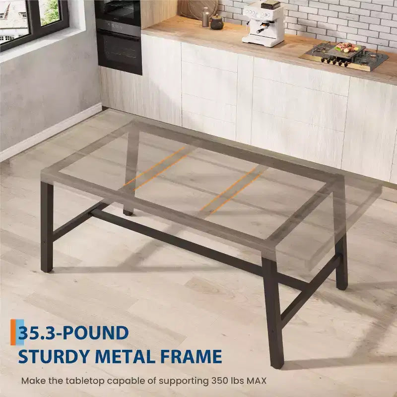 Rectangular Dining Table for 4-6, Industrial Style with Metal Frame and Wood Tabletop