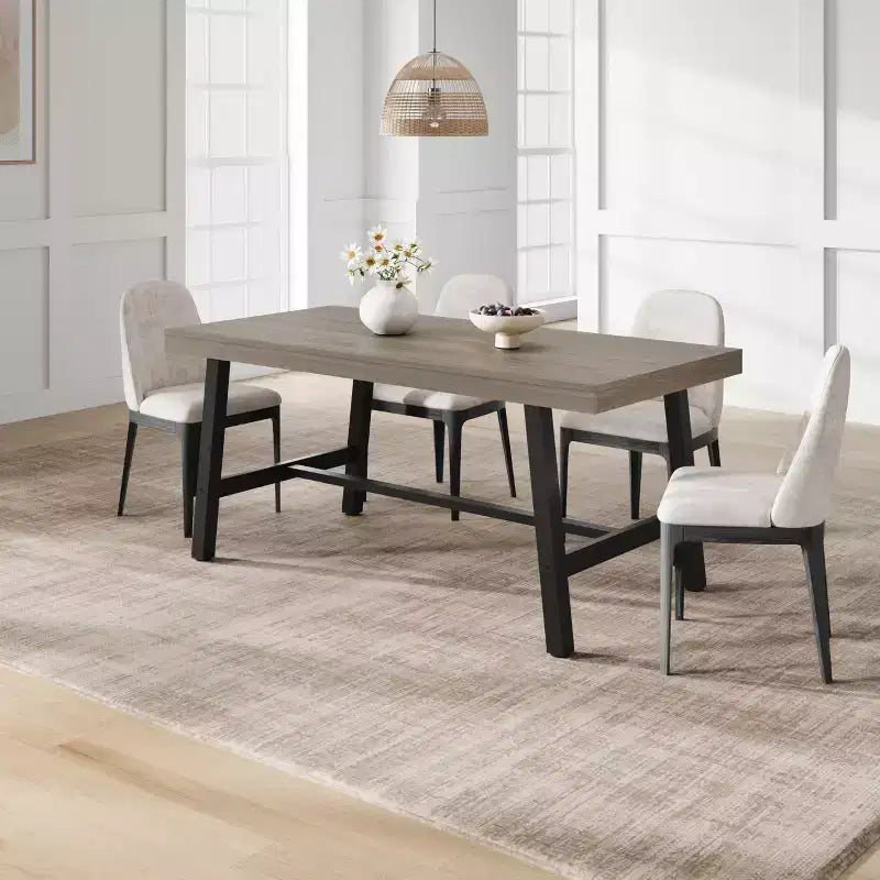 Rectangular Dining Table for 4-6, Industrial Style with Metal Frame and Wood Tabletop