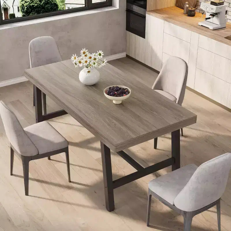 Rectangular Dining Table for 4-6, Industrial Style with Metal Frame and Wood Tabletop