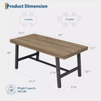 Rectangular Dining Table for 4-6, Industrial Style with Metal Frame and Wood Tabletop